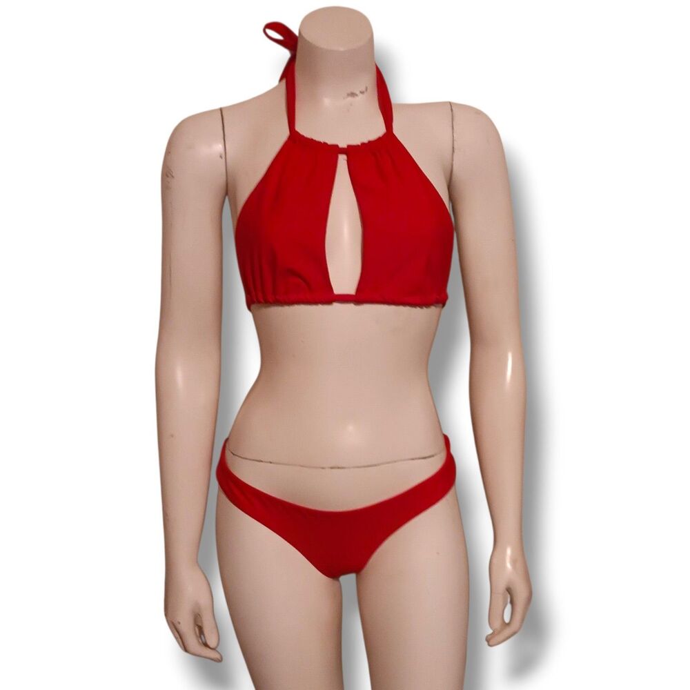 Mia Marcelle Red Bikini-S/M-Marilyn Halter Top-Nikki Cheeky Bottom-Lined-Classic